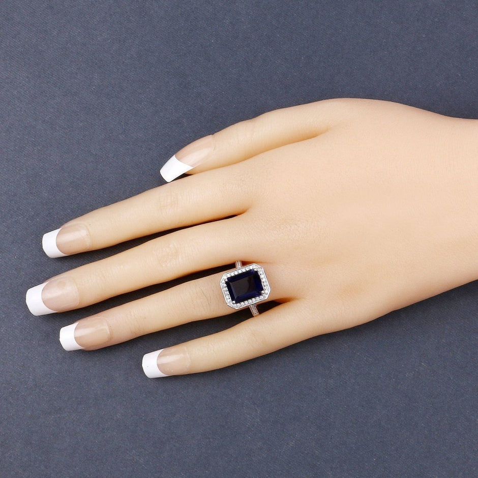 3.70 Carat Genuine Iolite and White Diamond 14K White Gold Ring - Rings - Custom Crafting Alliance, LLC