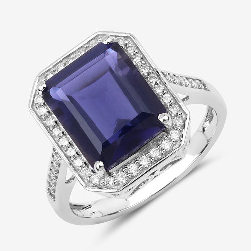 3.70 Carat Genuine Iolite and White Diamond 14K White Gold Ring - Rings - Custom Crafting Alliance, LLC