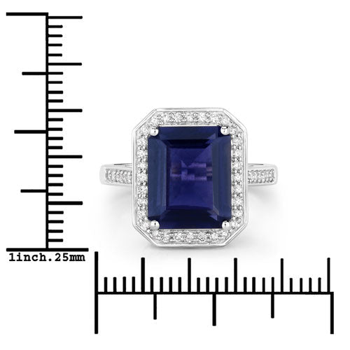 3.70 Carat Genuine Iolite and White Diamond 14K White Gold Ring - Rings - Custom Crafting Alliance, LLC