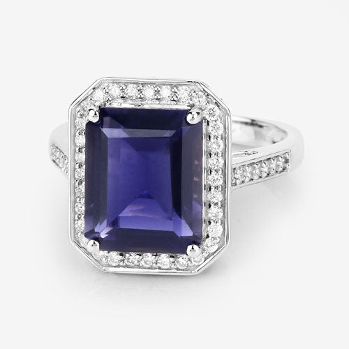 3.70 Carat Genuine Iolite and White Diamond 14K White Gold Ring - Rings - Custom Crafting Alliance, LLC