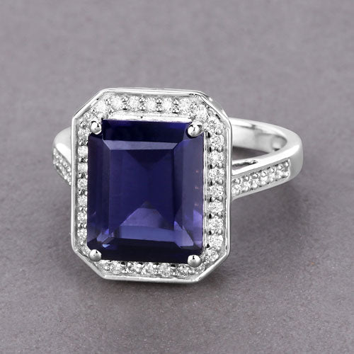 3.70 Carat Genuine Iolite and White Diamond 14K White Gold Ring - Rings - Custom Crafting Alliance, LLC