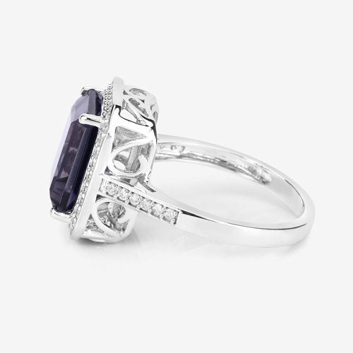 3.70 Carat Genuine Iolite and White Diamond 14K White Gold Ring - Rings - Custom Crafting Alliance, LLC