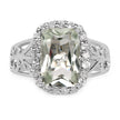 3.94 Carat Genuine Green Amethyst and White Topaz .925 Sterling Silver Ring