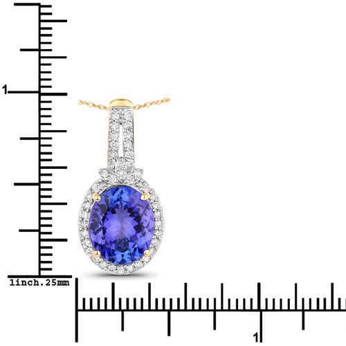 3.74 Carat Genuine Tanzanite and White Diamond 14K Yellow Gold Pendant - Pendants - Custom Crafting Alliance, LLC