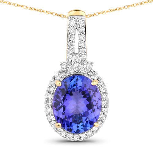 3.74 Carat Genuine Tanzanite and White Diamond 14K Yellow Gold Pendant - Pendants - Custom Crafting Alliance, LLC