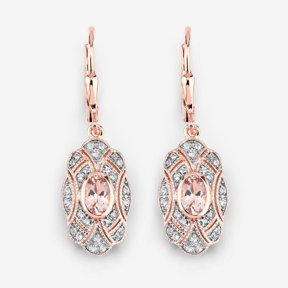1.04 Carat Genuine Morganite and White Topaz .925 Sterling Silver Earrings