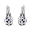 .925 Sterling Silver 8x6 MM Natural Oval Purple Amethyst Gemstone and Diamond Accent Art Deco Style Drop and Dangle Earrings (I-J Color, I1-I2 Clarity)