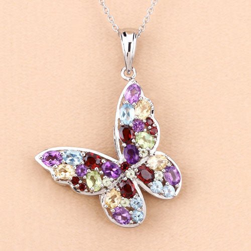 3.80 Carat Genuine Multi Stones .925 Sterling Silver Pendant - Pendants - Custom Crafting Alliance, LLC