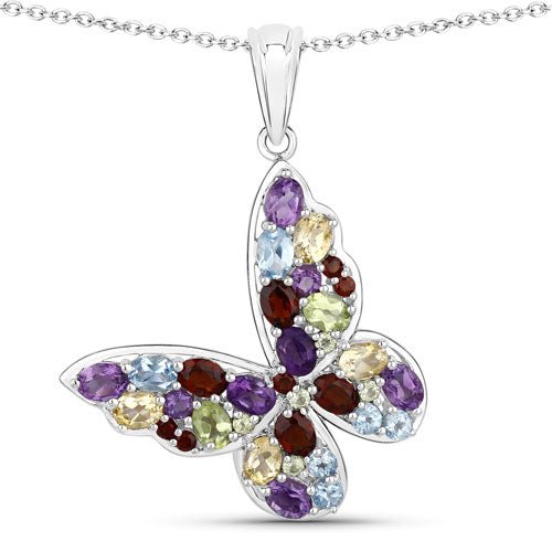 3.80 Carat Genuine Multi Stones .925 Sterling Silver Pendant - Pendants - Custom Crafting Alliance, LLC