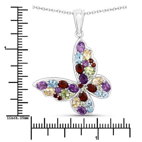 3.80 Carat Genuine Multi Stones .925 Sterling Silver Pendant - Pendants - Custom Crafting Alliance, LLC