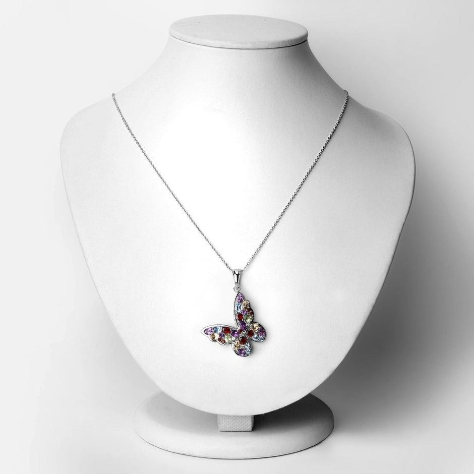 3.80 Carat Genuine Multi Stones .925 Sterling Silver Pendant - Pendants - Custom Crafting Alliance, LLC