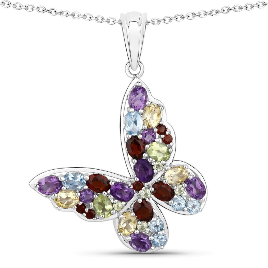 3.80 Carat Genuine Multi Stones .925 Sterling Silver Pendant - Pendants - Custom Crafting Alliance, LLC