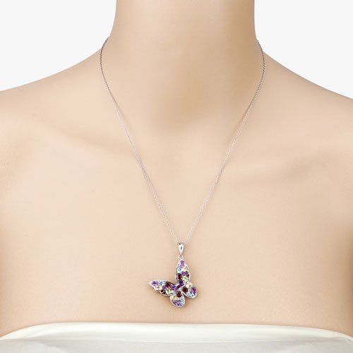 3.80 Carat Genuine Multi Stones .925 Sterling Silver Pendant - Pendants - Custom Crafting Alliance, LLC