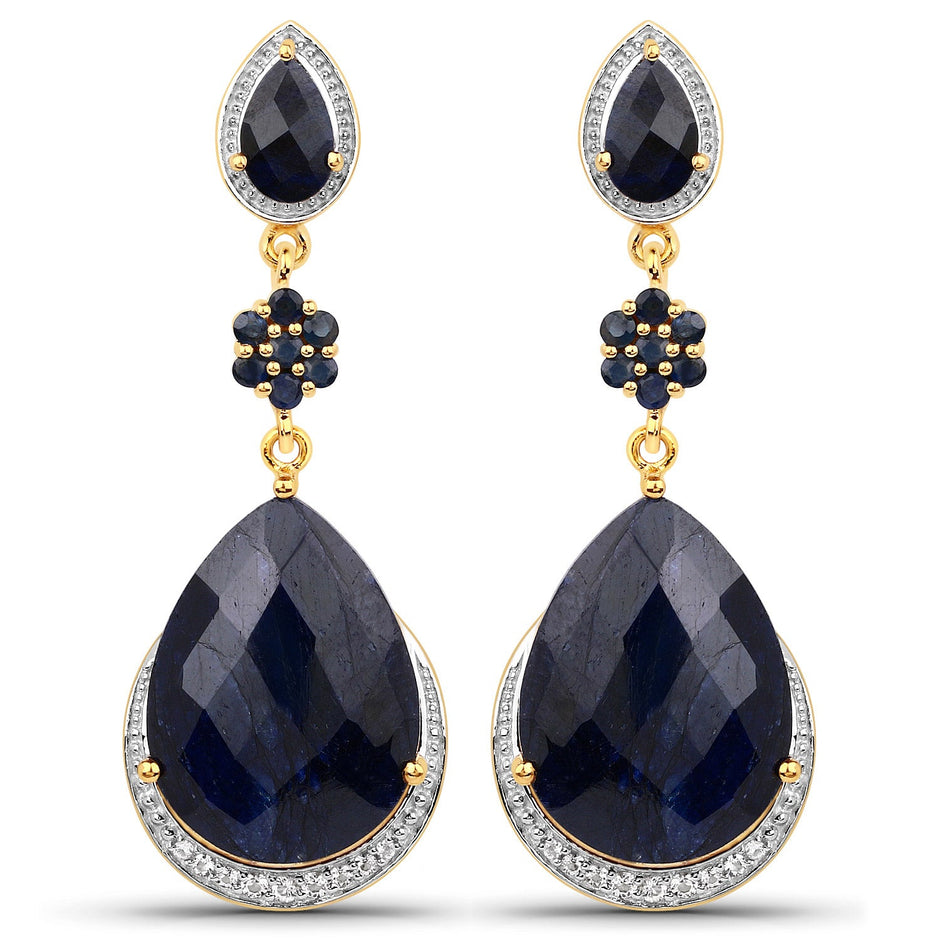 30.04 Carat Dyed Sapphire, Blue Sapphire and White Topaz .925 Sterling Silver Earrings