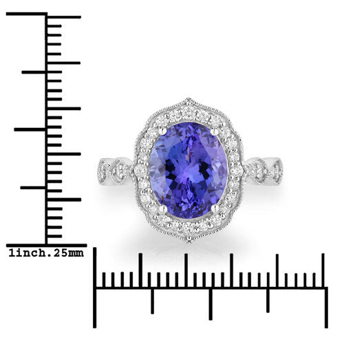 3.85 Carat Genuine Tanzanite and White Diamond 14K White Gold Ring - Rings - Custom Crafting Alliance, LLC