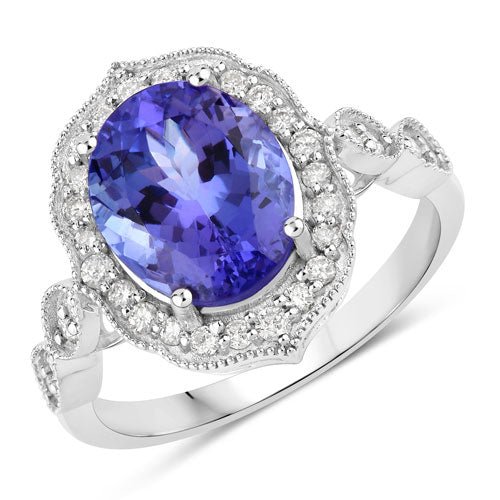 3.85 Carat Genuine Tanzanite and White Diamond 14K White Gold Ring - Rings - Custom Crafting Alliance, LLC