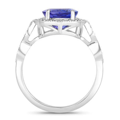 3.85 Carat Genuine Tanzanite and White Diamond 14K White Gold Ring - Rings - Custom Crafting Alliance, LLC
