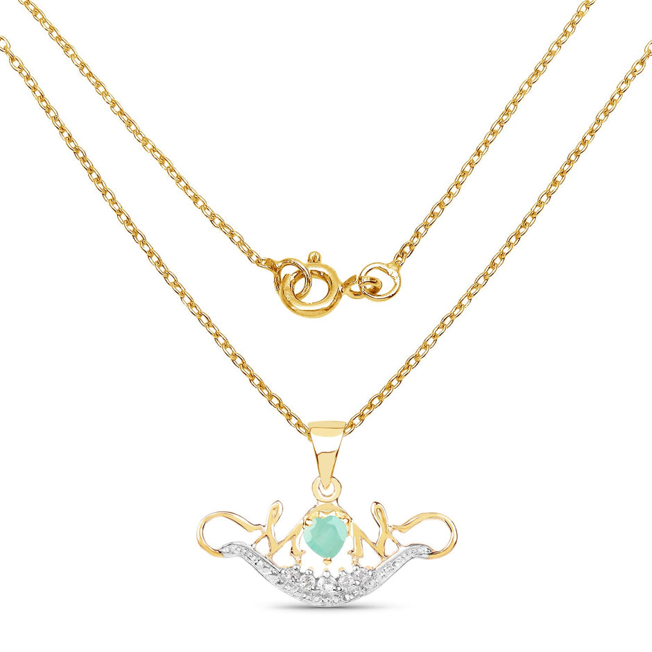 14K Yellow Gold Plated 0.62 Carat Genuine Emerald and White Topaz .925 Sterling Silver Pendant