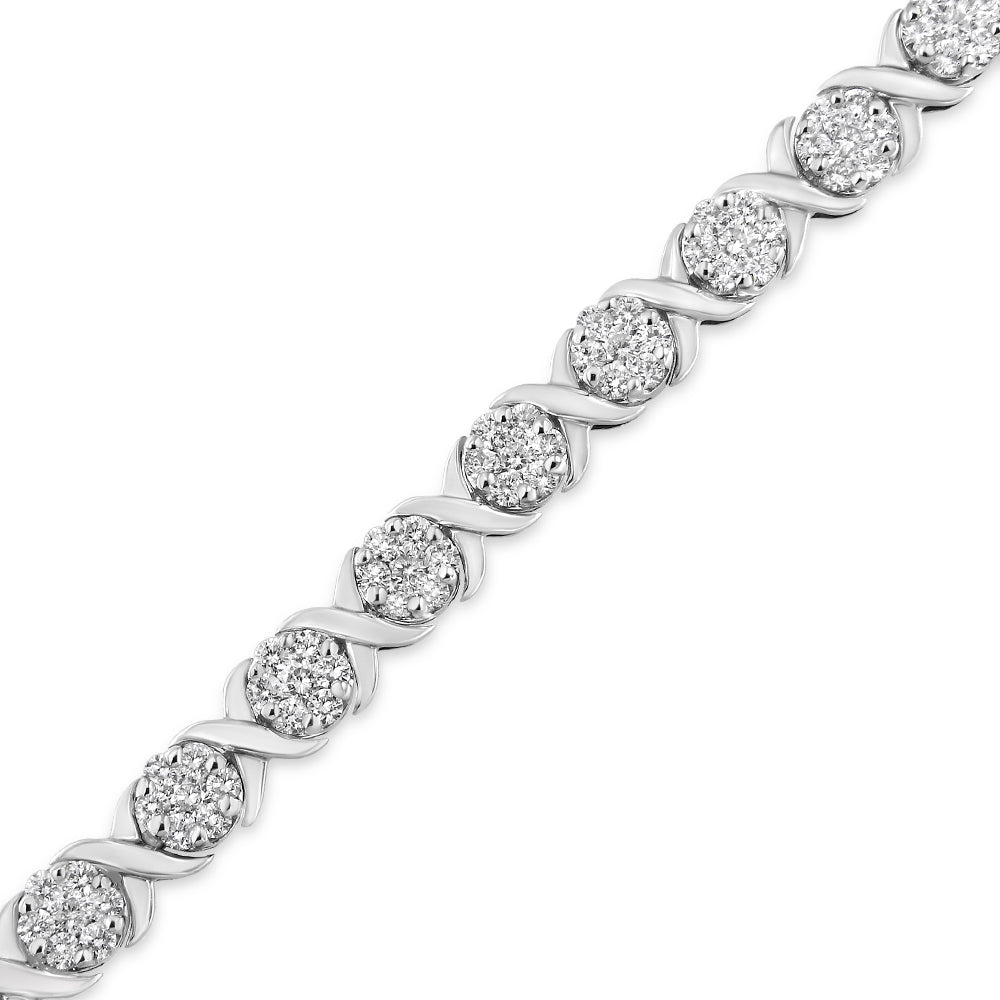 14K White Gold 6-1/3 Cttw Round Brilliant-Cut Diamond Round Cluster & X-Link 7