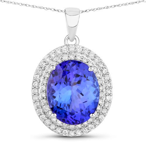 3.90 Carat Genuine Tanzanite and White Diamond 14K White Gold Pendant - Pendants - Custom Crafting Alliance, LLC