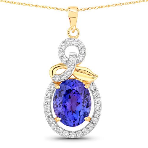 3.91 Carat Genuine Tanzanite and White Diamond 14K Yellow Gold Pendant - Pendants - Custom Crafting Alliance, LLC