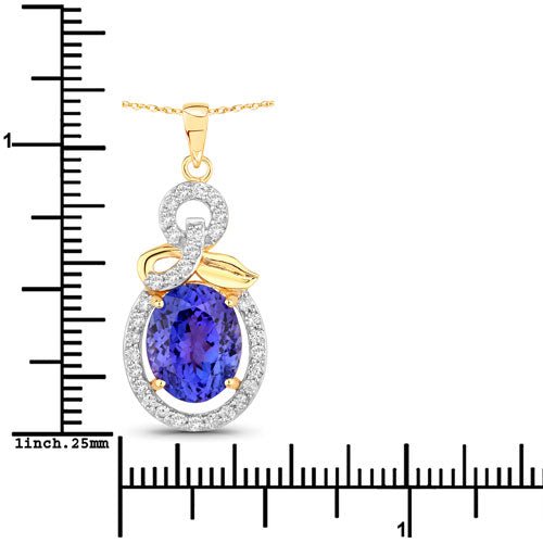 3.91 Carat Genuine Tanzanite and White Diamond 14K Yellow Gold Pendant - Pendants - Custom Crafting Alliance, LLC