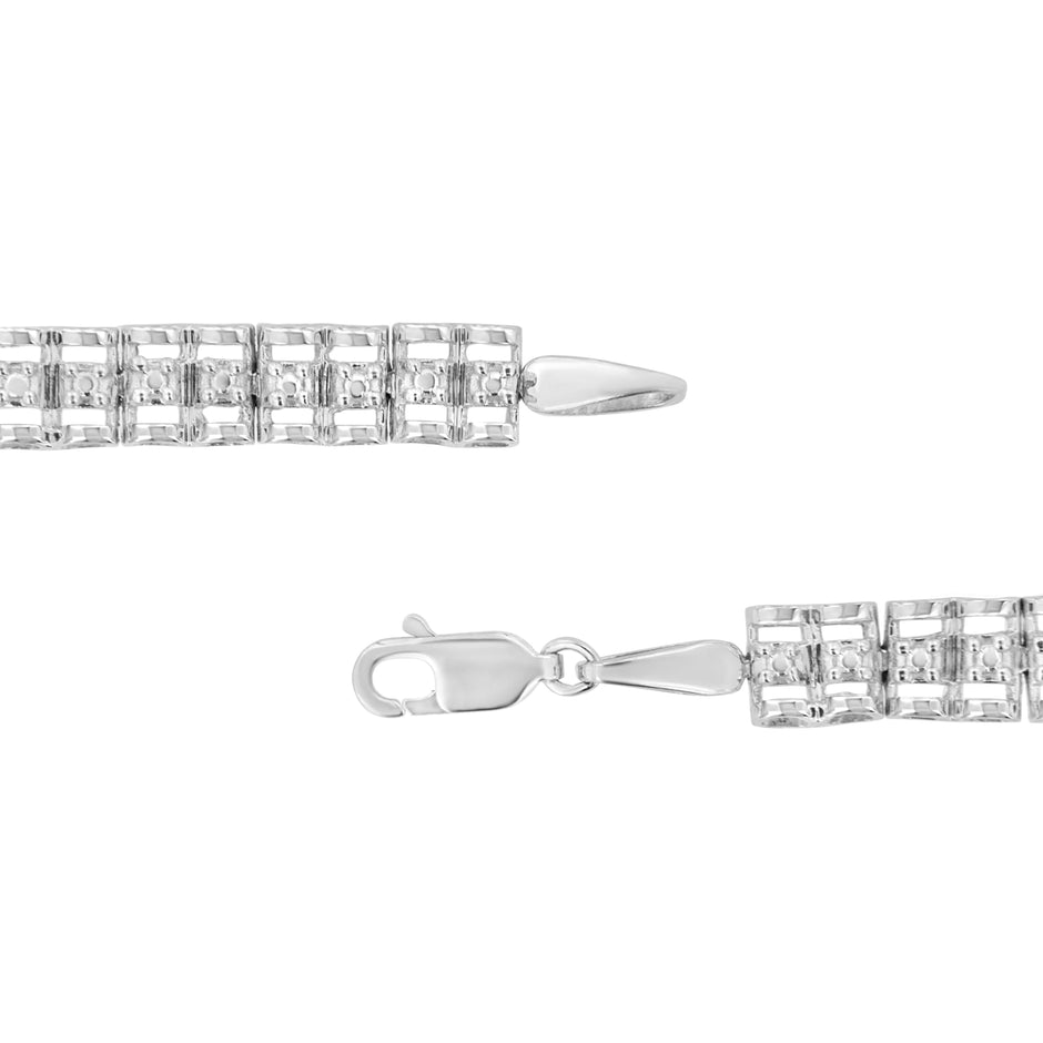.925 Sterling Silver 1/10 Cttw Diamond Double-Link 7