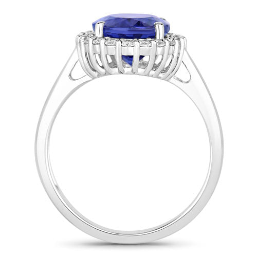 3.95 Carat Genuine Tanzanite and White Diamond 14K White Gold Ring - Rings - Custom Crafting Alliance, LLC