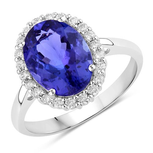 3.95 Carat Genuine Tanzanite and White Diamond 14K White Gold Ring - Rings - Custom Crafting Alliance, LLC