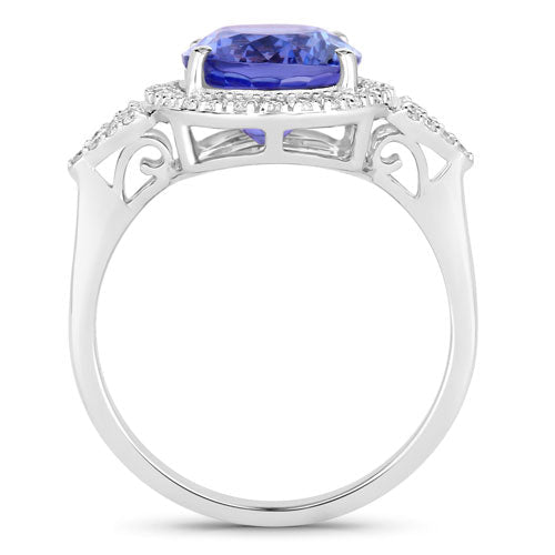 3.97 Carat Genuine Tanzanite and White Diamond 14K White Gold Ring - Rings - Custom Crafting Alliance, LLC
