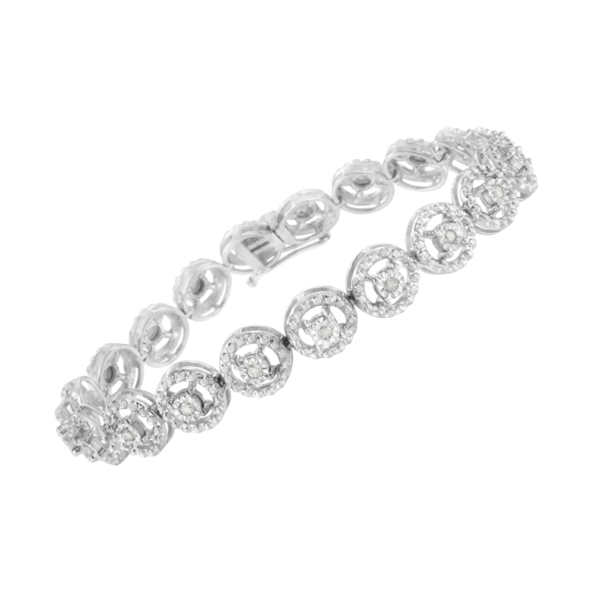 .925 Sterling Silver 1/2 Cttw Diamond Nested Circle Miracle Set Open Wheel 7
