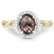1.90 Carat Genuine Smoky Quartz, Yellow Diamond & White Diamond .925 Sterling Silver Ring