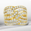 10K Yellow Gold 3.00 Cttw Diamond Multi Row Bypass Wave Cocktail Band Ring (J-K Color, I1-I2 Clarity) - Size 7