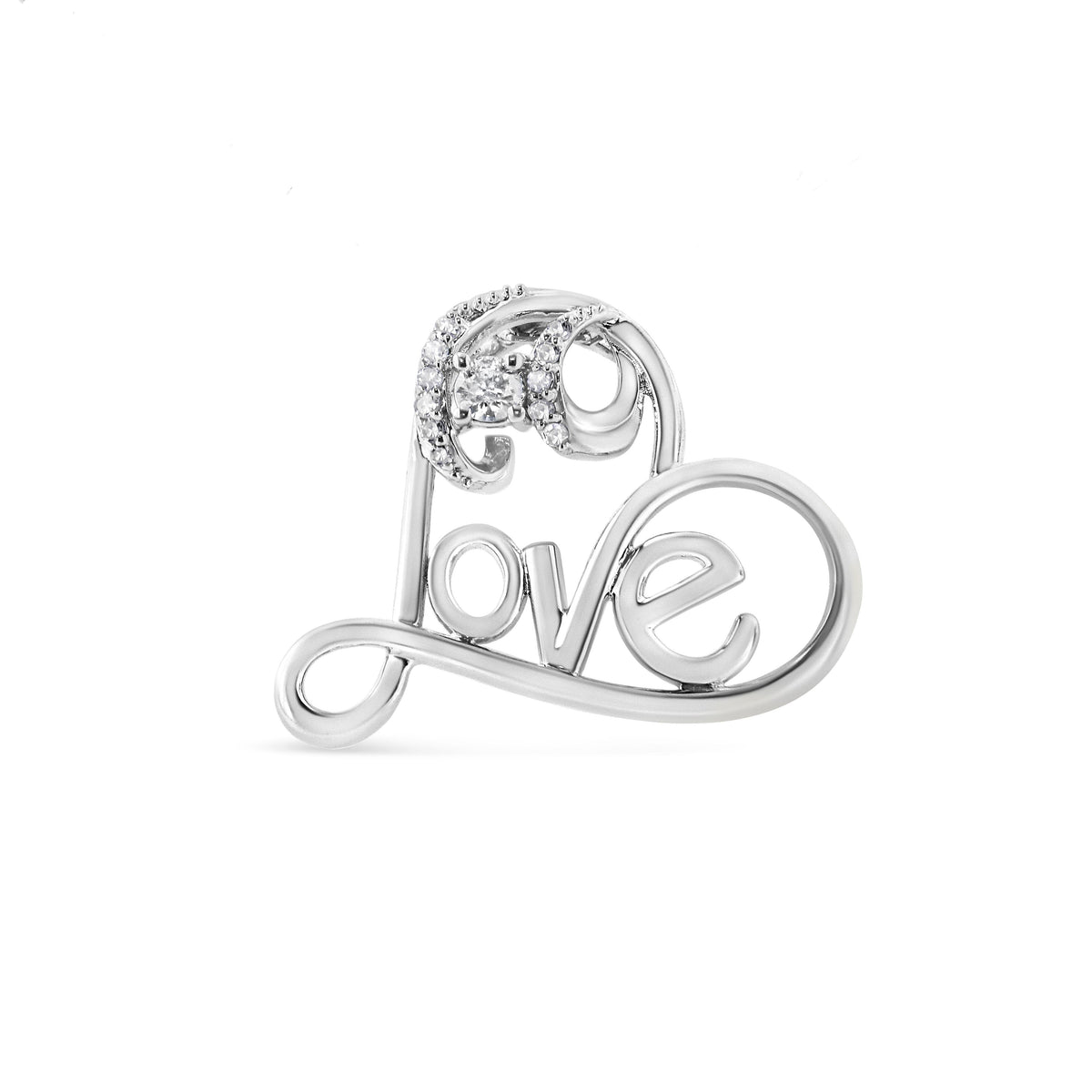 .925 Sterling Silver 1/6 Cttw Round Brilliant-Cut Diamond Accented Open Heart with Love 18