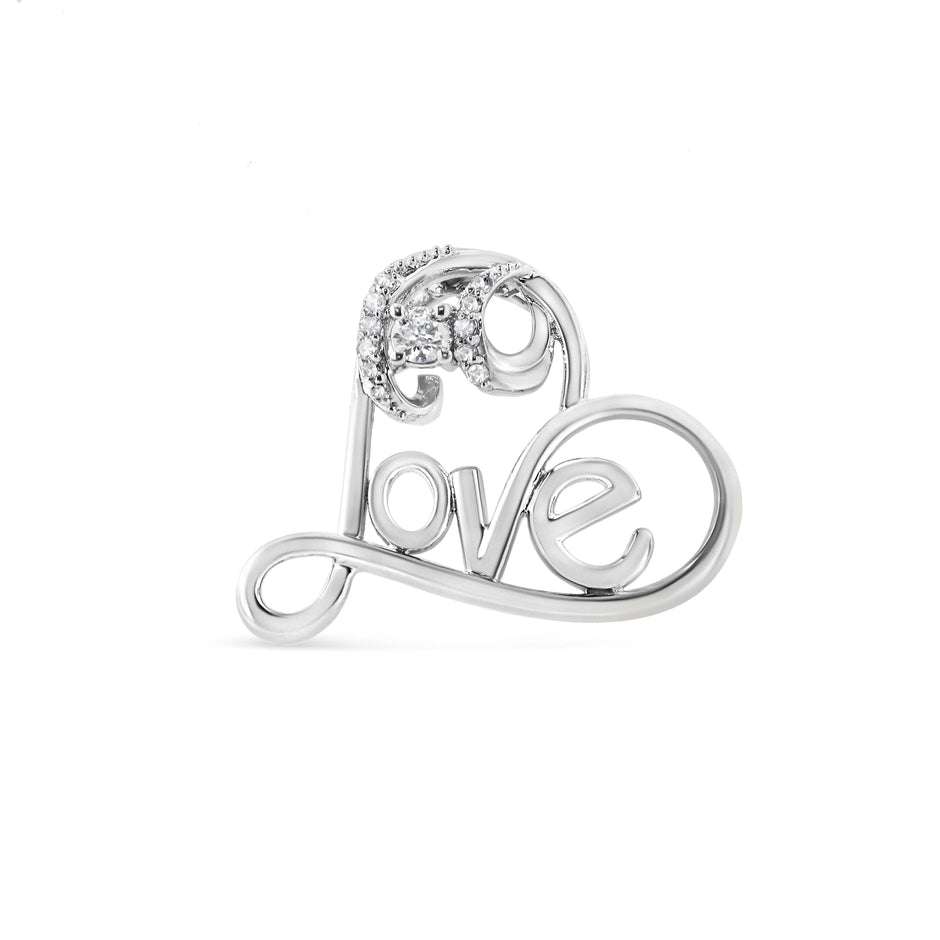 .925 Sterling Silver 1/6 Cttw Round Brilliant-Cut Diamond Accented Open Heart with Love 18