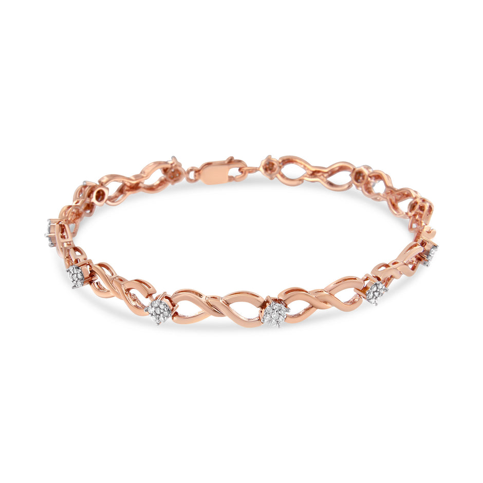 10K Rose Gold 1/2 cttw Diamond Cluster and Infinity Weave Link Bracelet (H-I Color, I2-I3 Clarity) - Size 7