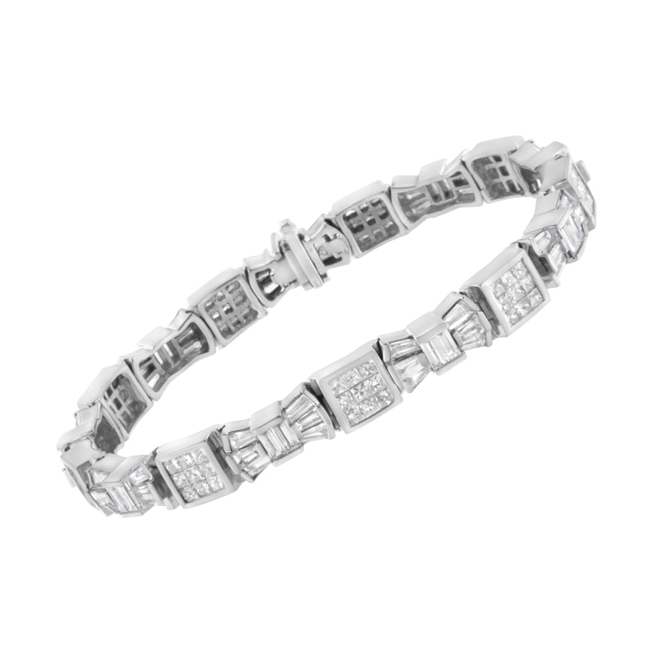 14K Yellow Gold 9.0 Cttw Diamond Alternating Bow and Box Link Bracelet (G-H Color, VS1-VS2 Clarity)- 7