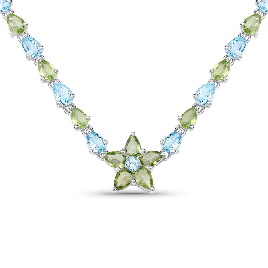 29.48 Carat Genuine Blue Topaz and Peridot .925 Sterling Silver Necklace