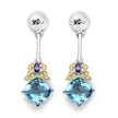 5.55 Carat Genuine Blue Topaz, Amethyst & White Diamond .925 Sterling Silver Earrings