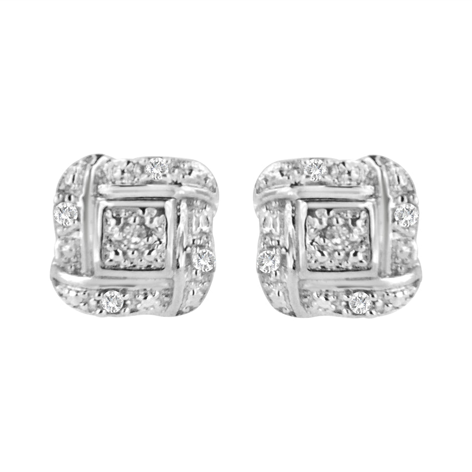 .925 Sterling Silver Round-Cut Diamond Accent Swirl Square Knot Stud Earrings (H-I Color, I2-I3 Clarity)