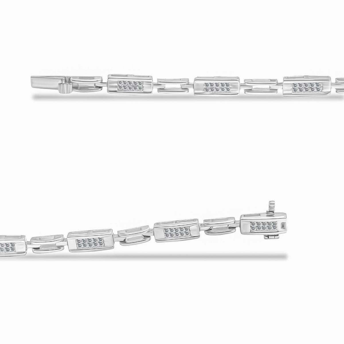 14K White Gold 1.0 Cttw Invisible Set Princess Cut Diamond Alternating Station and Link Tennis Bracelet (I-J Color, I1-I2 Clarity) - Size 7.25