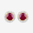 1.22 Carat Genuine Ruby and White Diamond 14K Yellow Gold Earrings