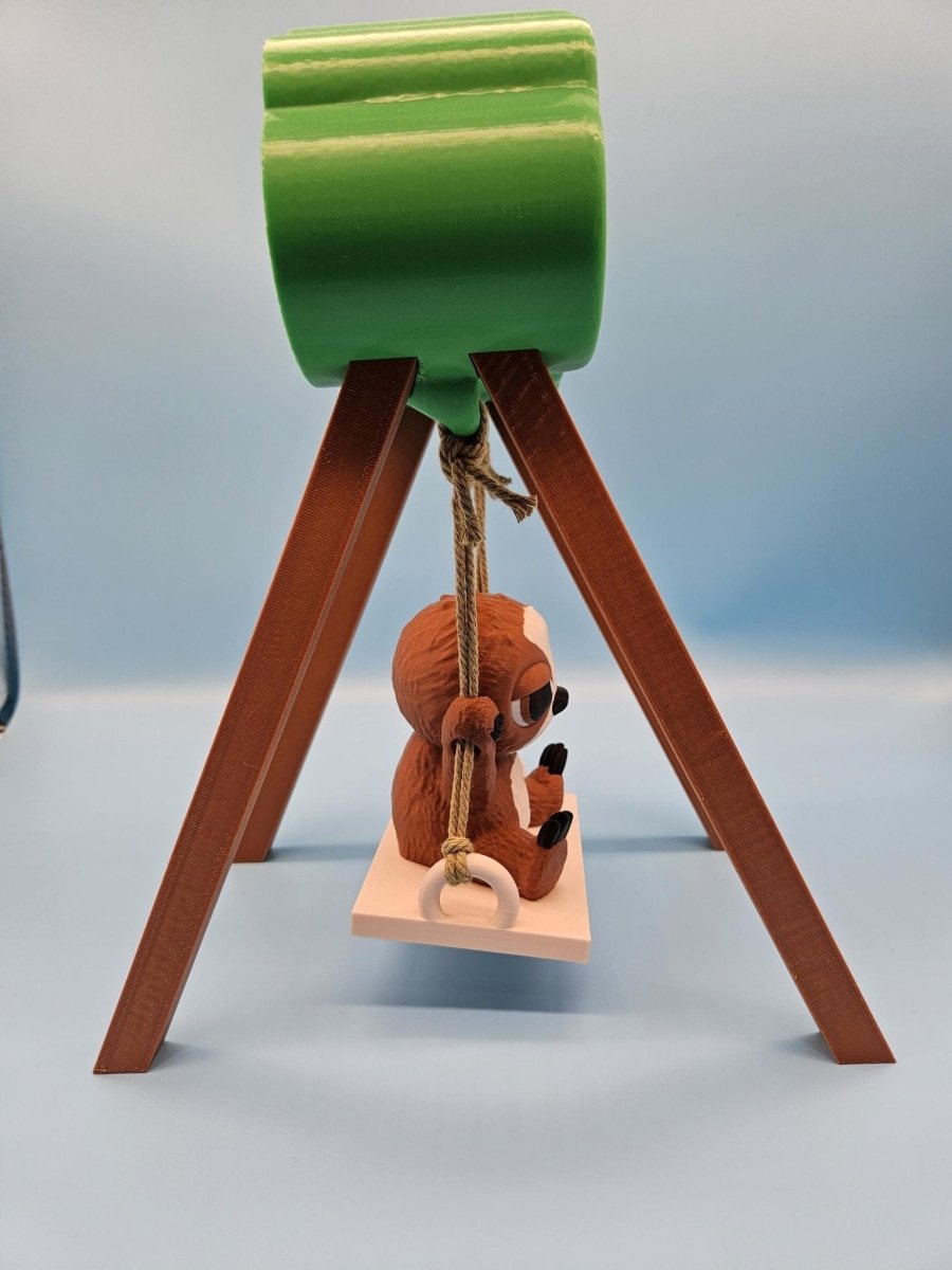 3D - Printed Sloth on a Swing – Whimsical Indoor & Outdoor Decor - Artwork - Custom Crafting Alliance, LLC