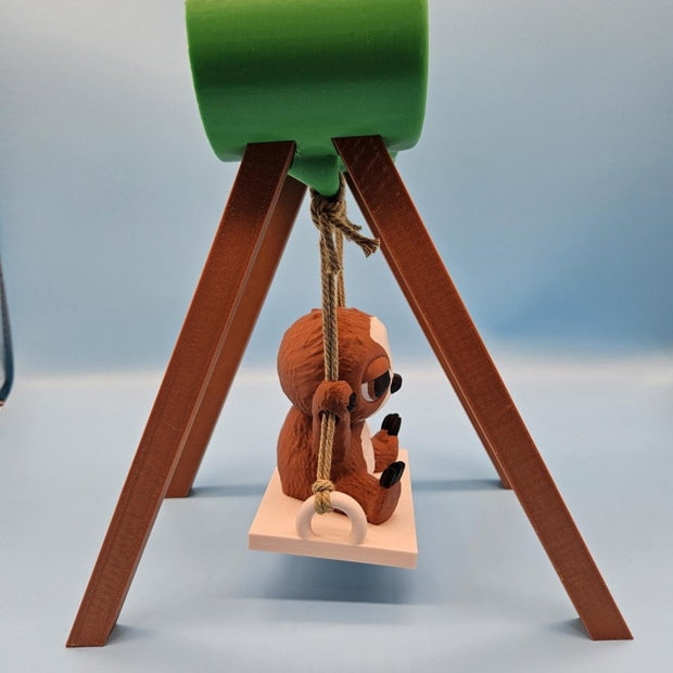 3D - Printed Sloth on a Swing – Whimsical Indoor & Outdoor Decor - Artwork - Custom Crafting Alliance, LLC
