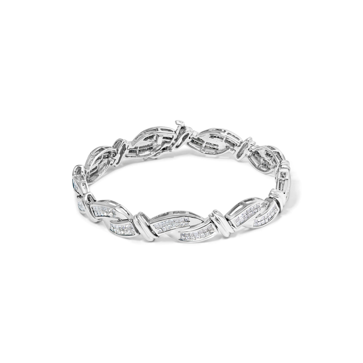14K White Gold 4.0 Cttw Invisble Set Princess-Cut Diamond Wave Style Link Bracelet (H-I Color, SI2-I1 Clarity) - 7