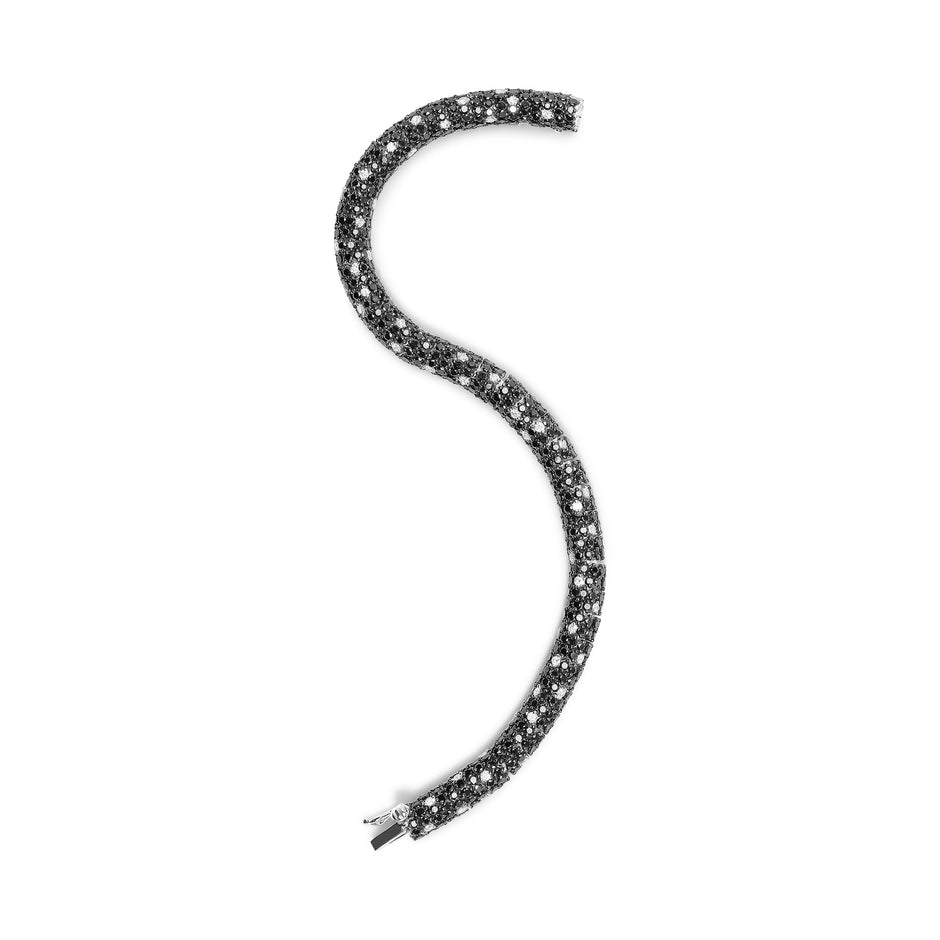 18K White Gold 20.0 Cttw Black and White Pave Set Diamond Eternity Snake Skin Style Tennis Bracelet (Black and G-H Color, SI1-SI2 Clarity) - Size 7