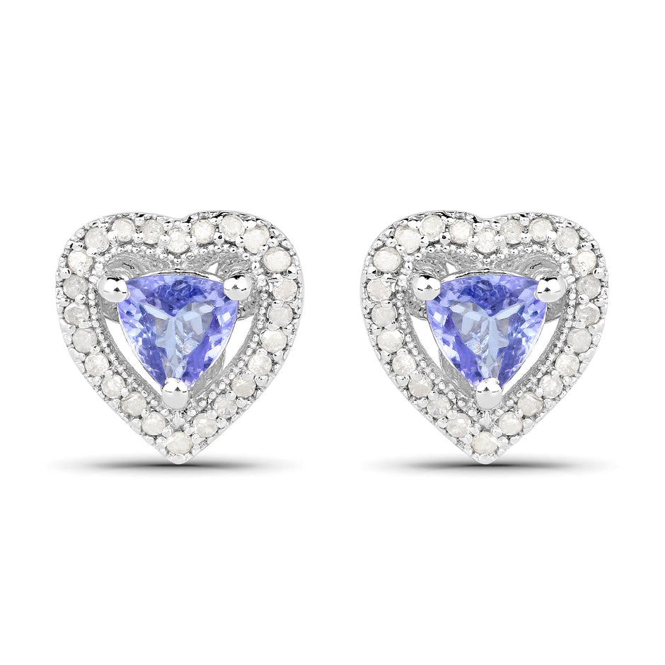 1.20 Carat Genuine Tanzanite & White Diamond .925 Sterling Silver Earrings