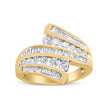 10K Yellow Gold 1 Cttw Round and Baguette-Cut Diamond Multi Row Bypass Ring Band (H-I Color, I1-I2 Clarity) - Ring Size 7