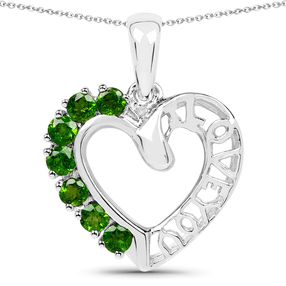14K White Gold Plated 0.84 Carat Genuine Chrome Diopside .925 Sterling Silver Pendant