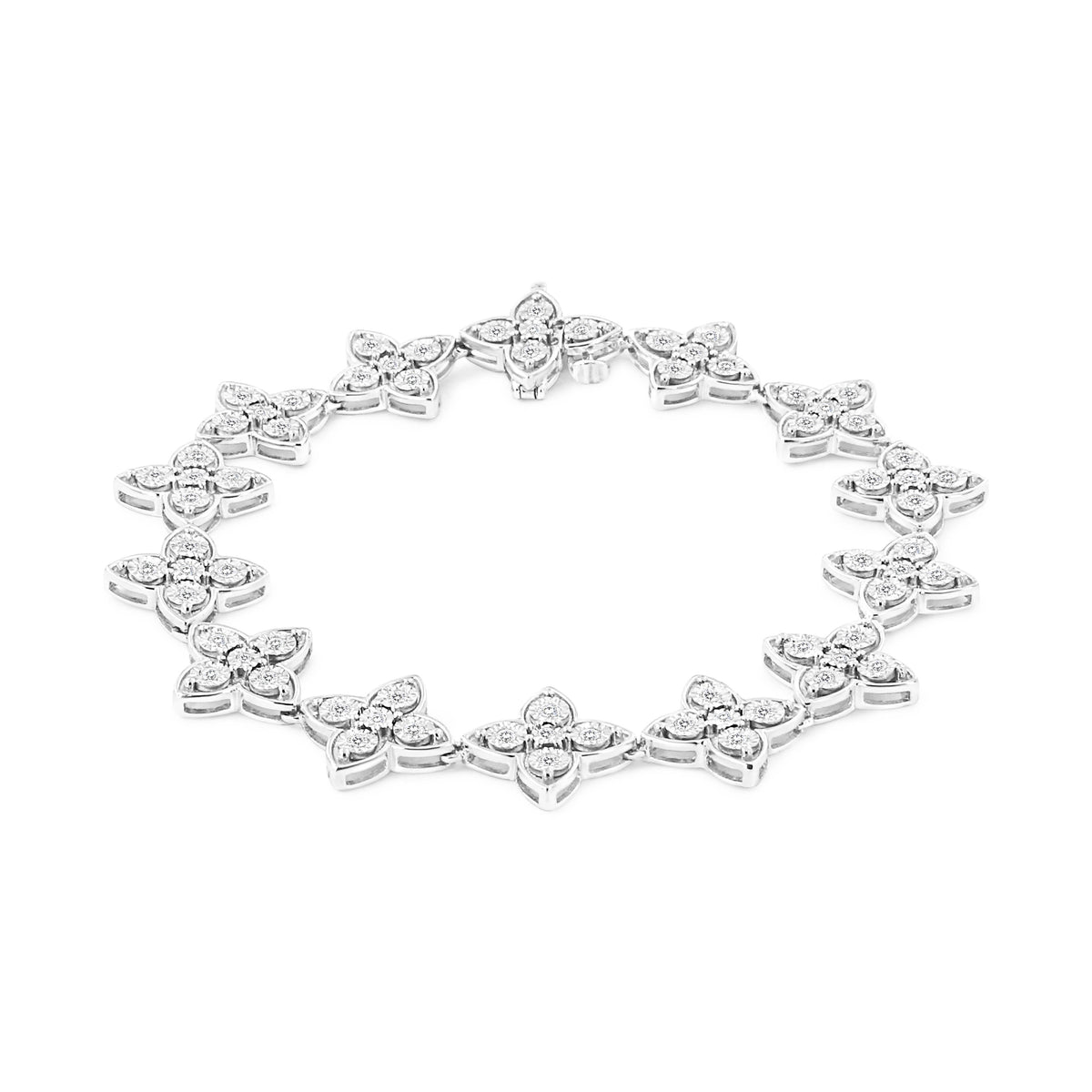 .925 Sterling Silver 1.0 cttw Miracle-Set Diamond 4 Leaf Clover Link Bracelet (I-J Clarity, I3 Color) - Size 7.25
